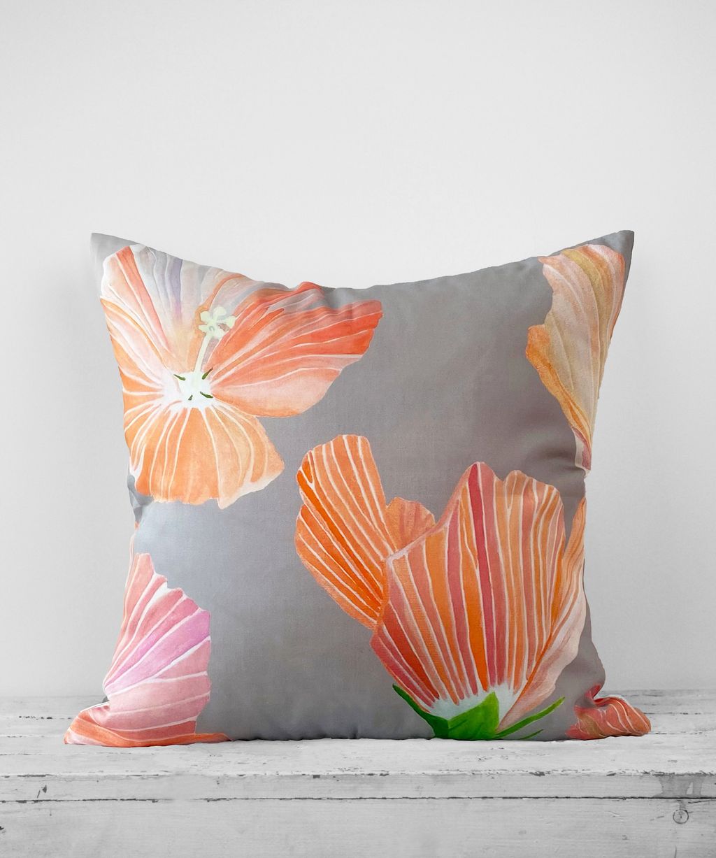 Throw Pillow: Hibiscus On Grey