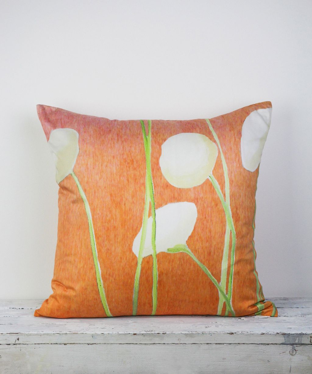 Throw Pillow: Cream Flowers On Orange