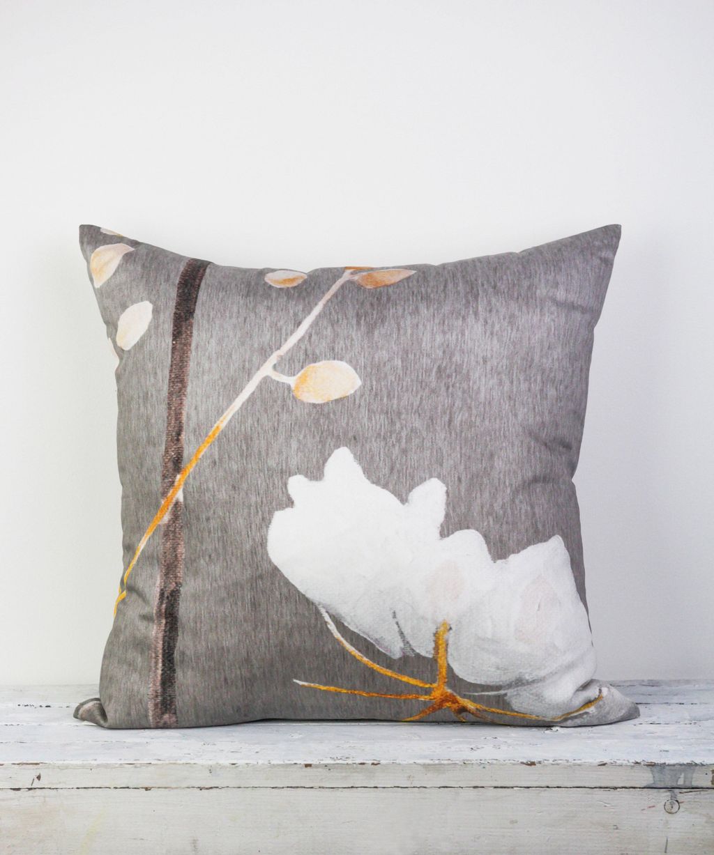 Throw Pillow: Big White Flower On Medium Grey