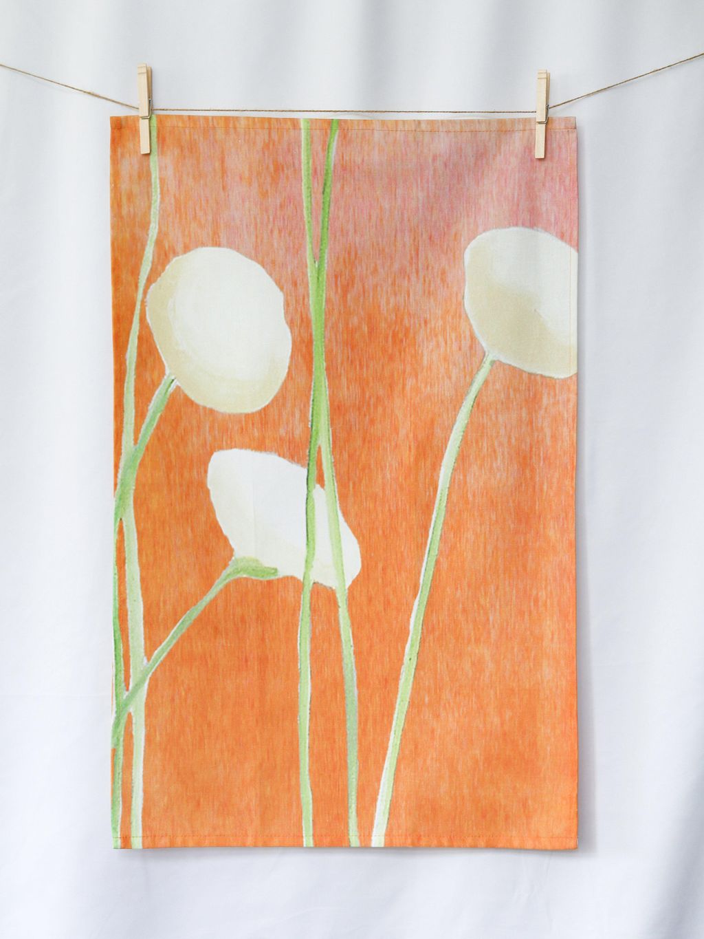 Tea Towel: Cream Flowers On Orange