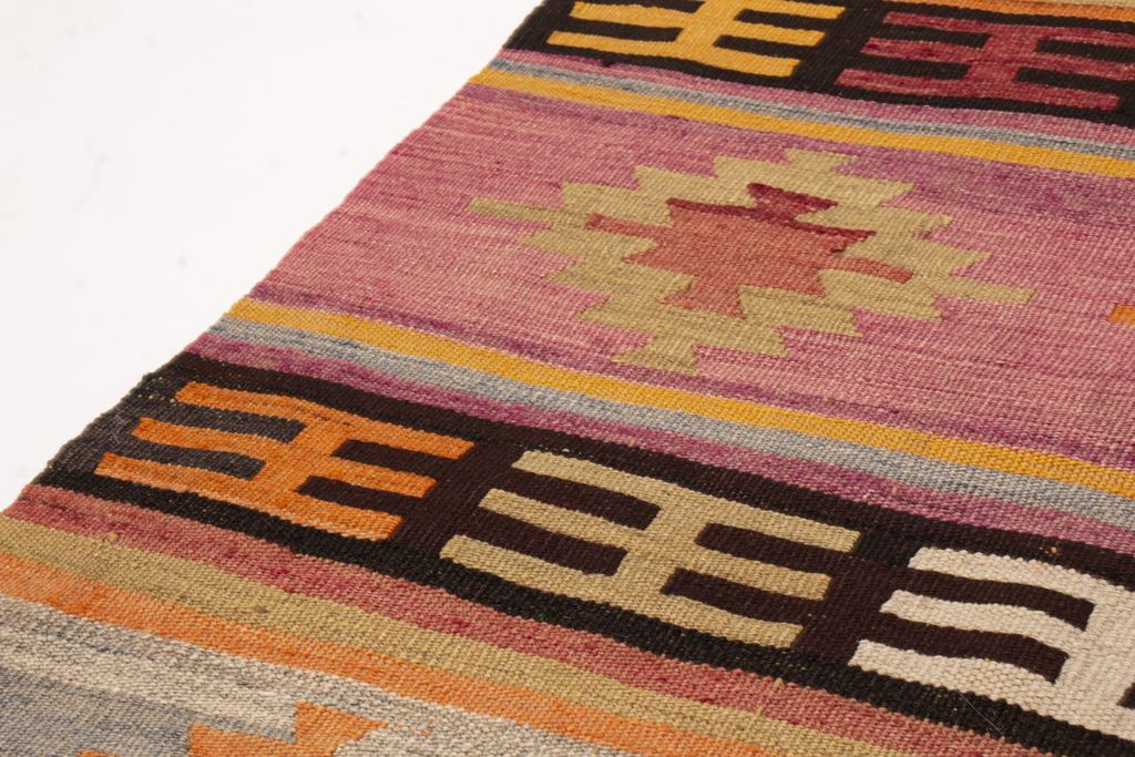Vintage Orange And Purple Multicolor Wool Kilim Rug