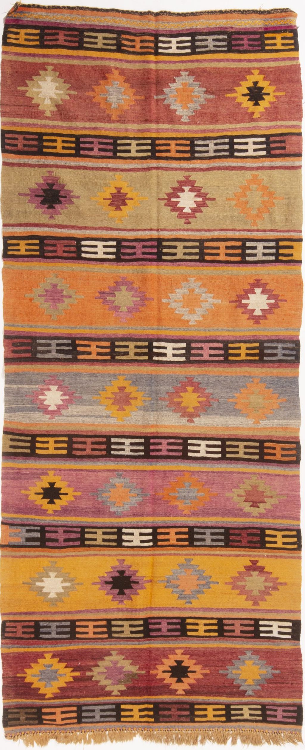 Vintage Orange And Purple Multicolor Wool Kilim Rug