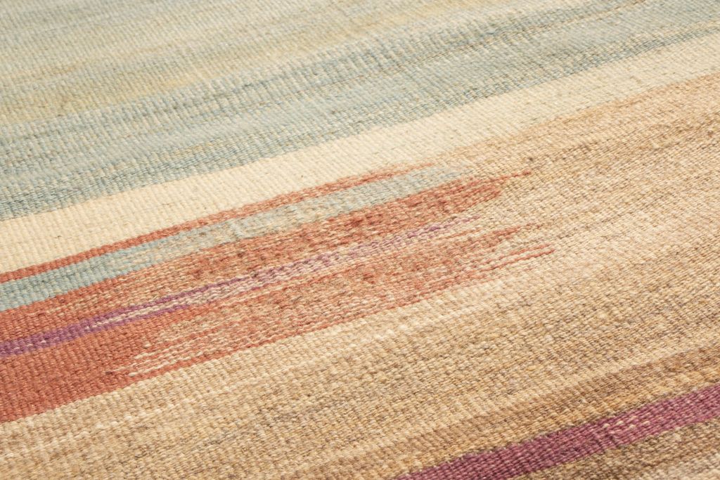 Vintage Geometric Beige Brown And Blue Wool Kilim Rug