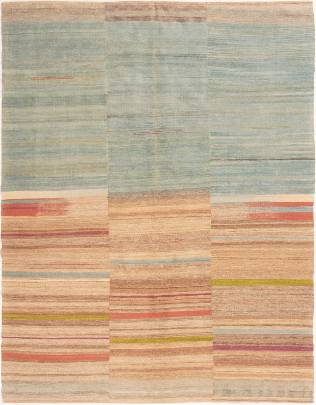 Vintage Geometric Beige Brown And Blue Wool Kilim Rug