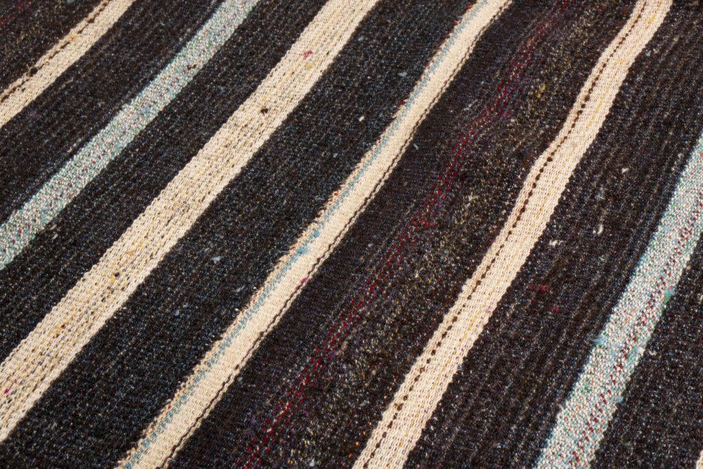 Vintage Geometric Beige Brown And Blue Wool Kilim Rug