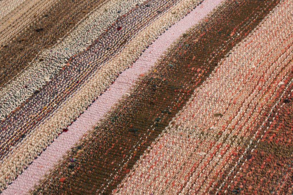 Vintage Geometric Striped Beige Brown And Pink Wool Kilim Rug