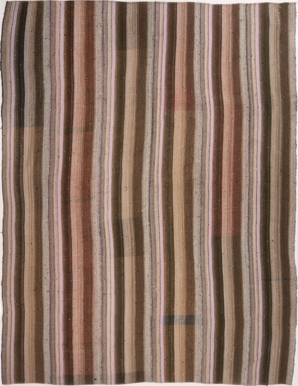 Vintage Geometric Striped Beige Brown And Pink Wool Kilim Rug
