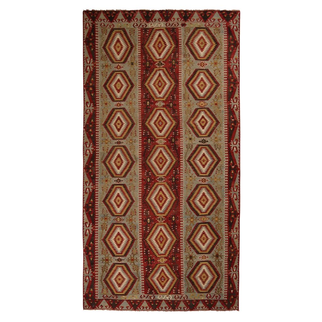 Preview image for Vintage Mid-Century Esme Green-Blue And Red Wool Rug - Vibrant & Earth Tone Accents