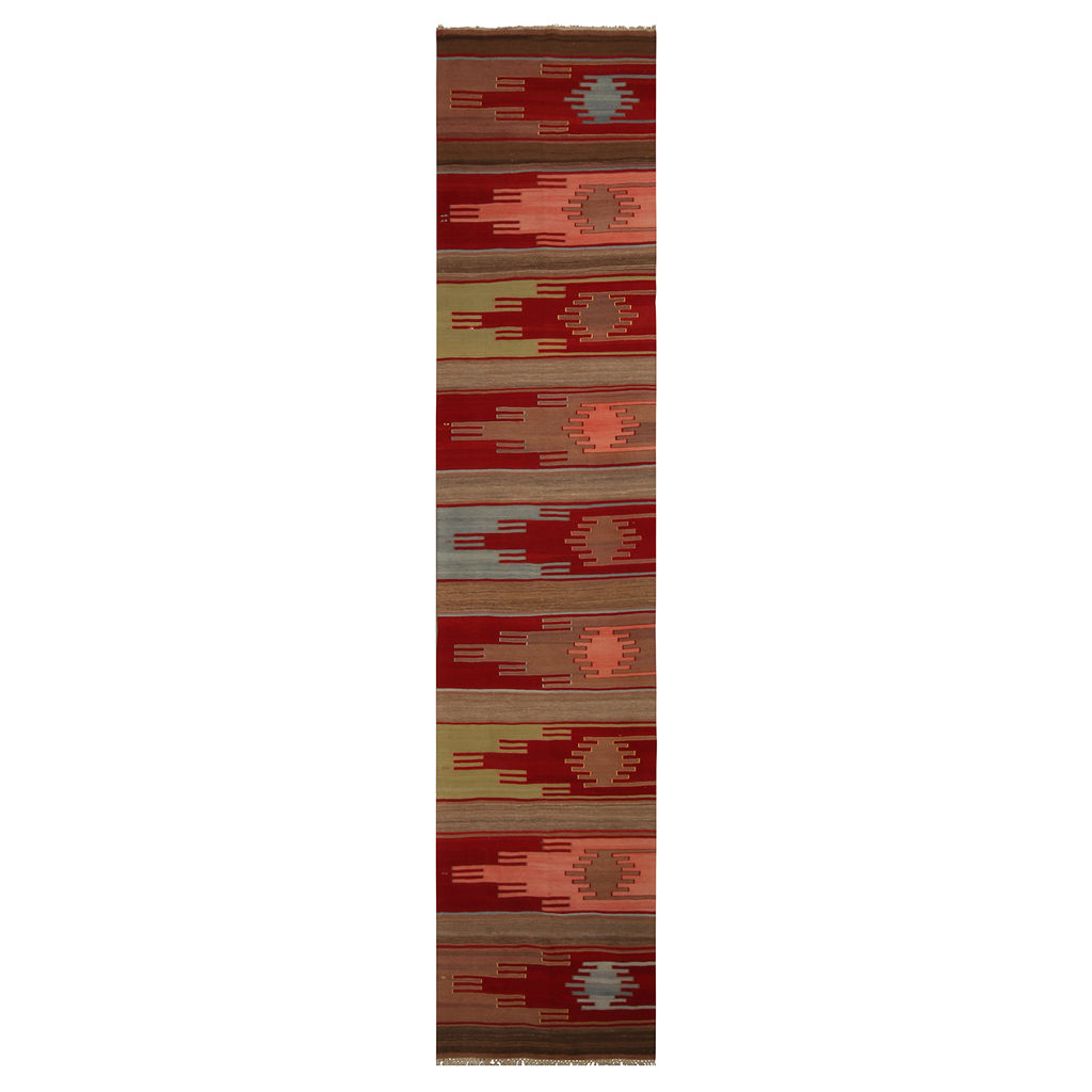 Preview image for Vintage Mid-Century Sivas Red And Green Wool Kilim Runner Rug With Pink And Blue Accents