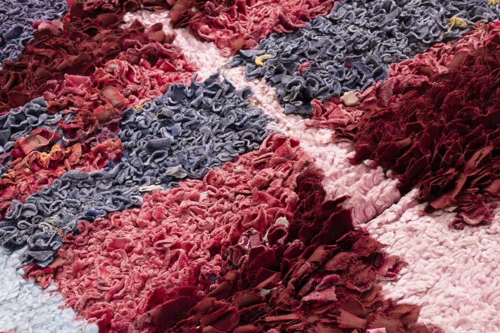 Vintage Midcentury Moroccan Transitional Red And Blue Fabric Rug