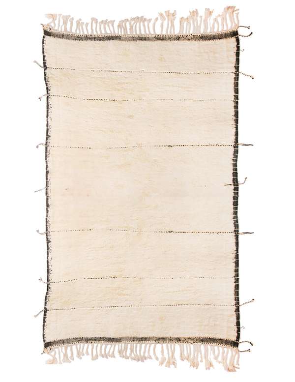 Moroccan White And Black Wool Rug With Pile
