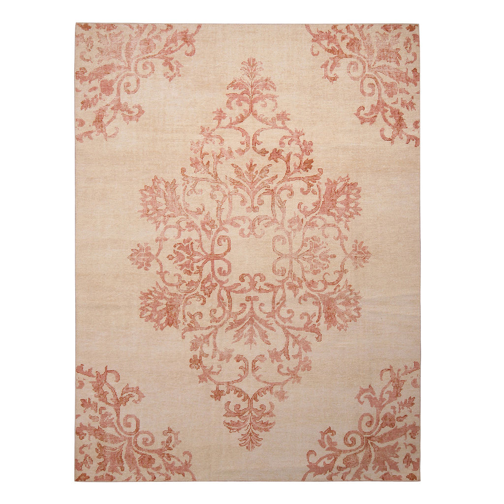 Beige And Pink Medallion-Style Wool Rug From The Homage Collection