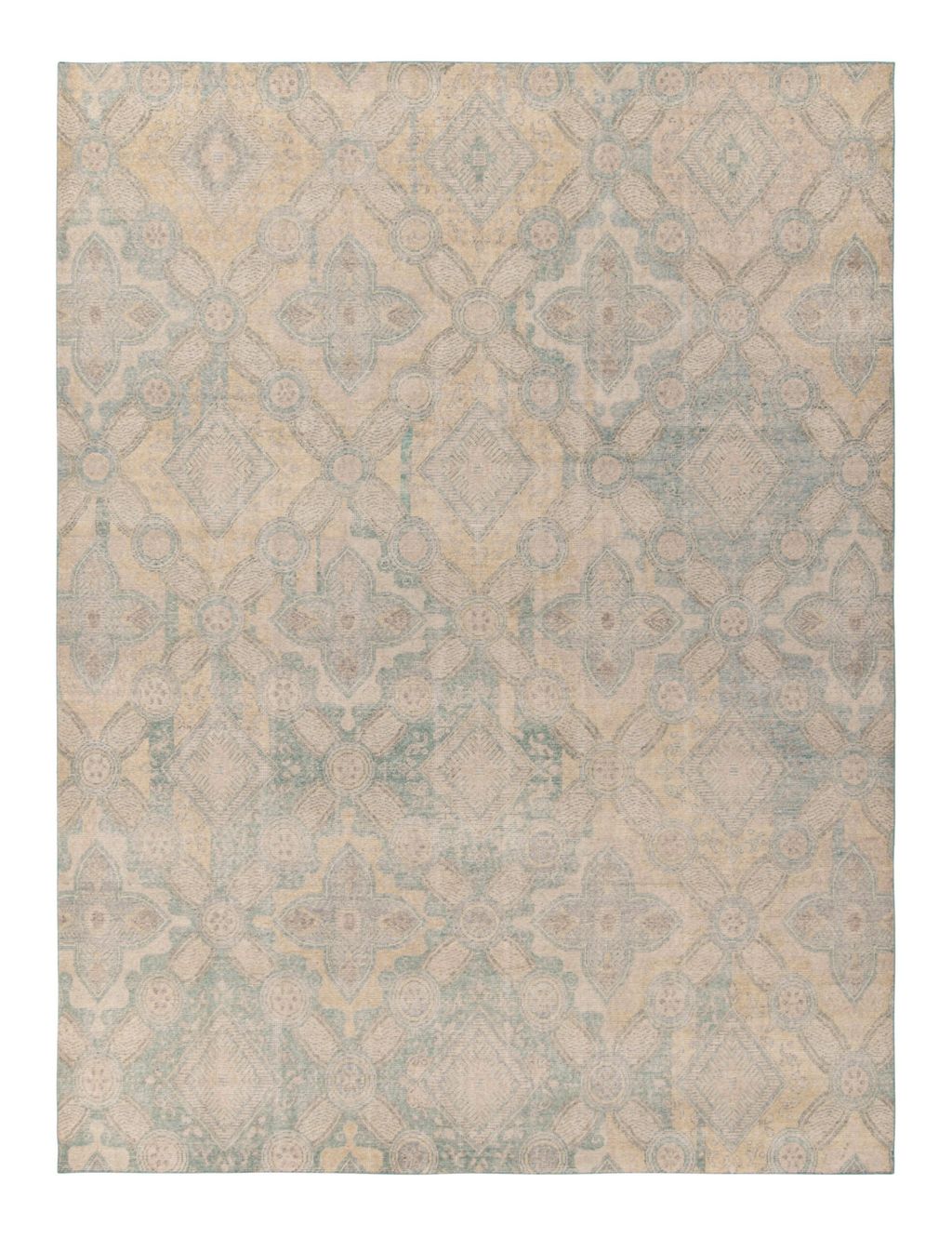 Preview image for Distressed Transitional Deco Style Rug, Cream, Blue Floral
