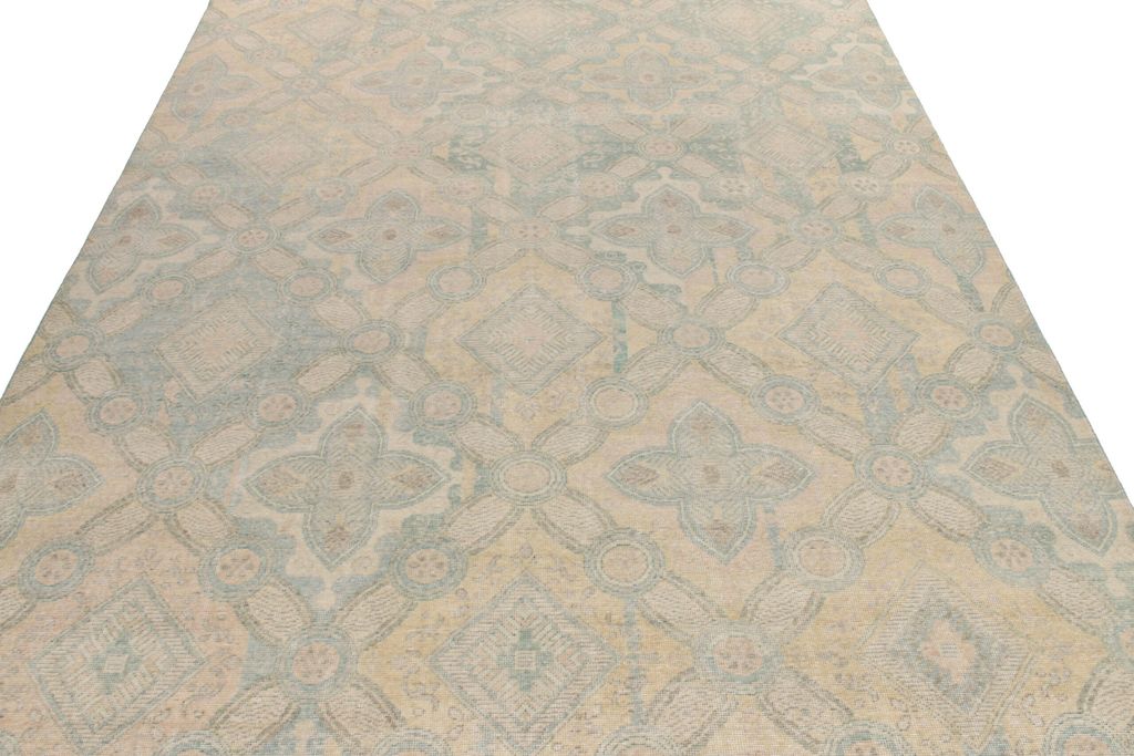 Distressed Transitional Deco Style Rug, Cream, Blue Floral