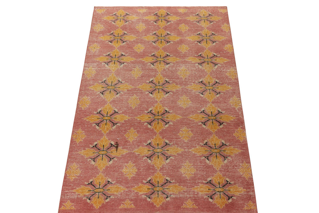 1960S Vintage Zeki Müren Rug In Pink, Gold, Black Geometric Pattern