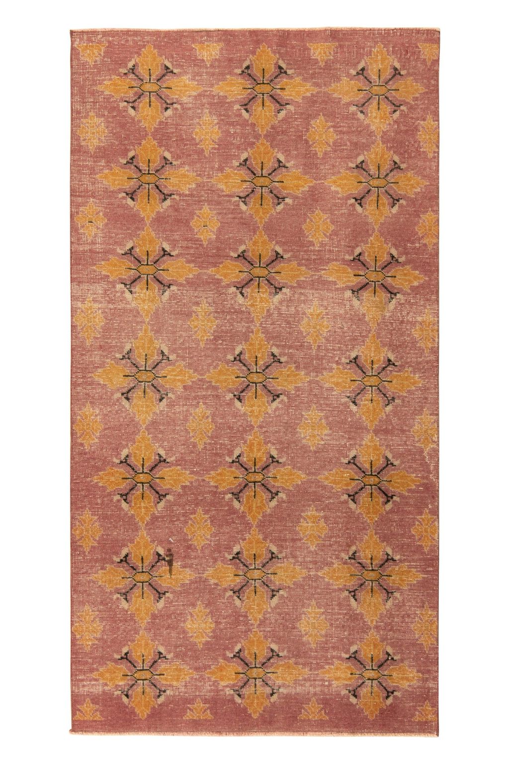 1960S Vintage Zeki Müren Rug In Pink, Gold, Black Geometric Pattern