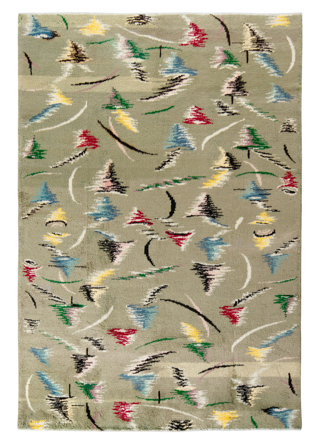 1960S Vintage Art Deco Rug In Green, Black, Multicolor All Over Geometric Pattern