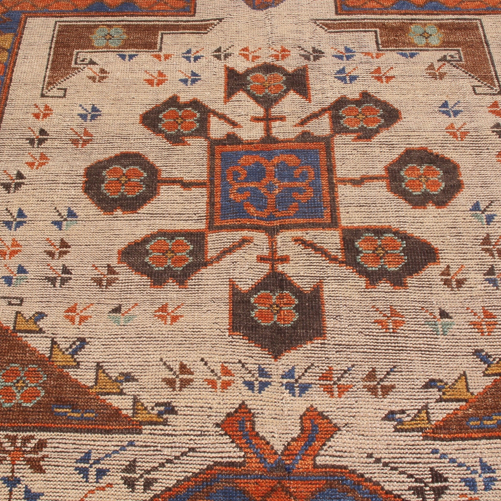 Burano Beige And Burgundy Wool Prayer Rug With Blue Accents