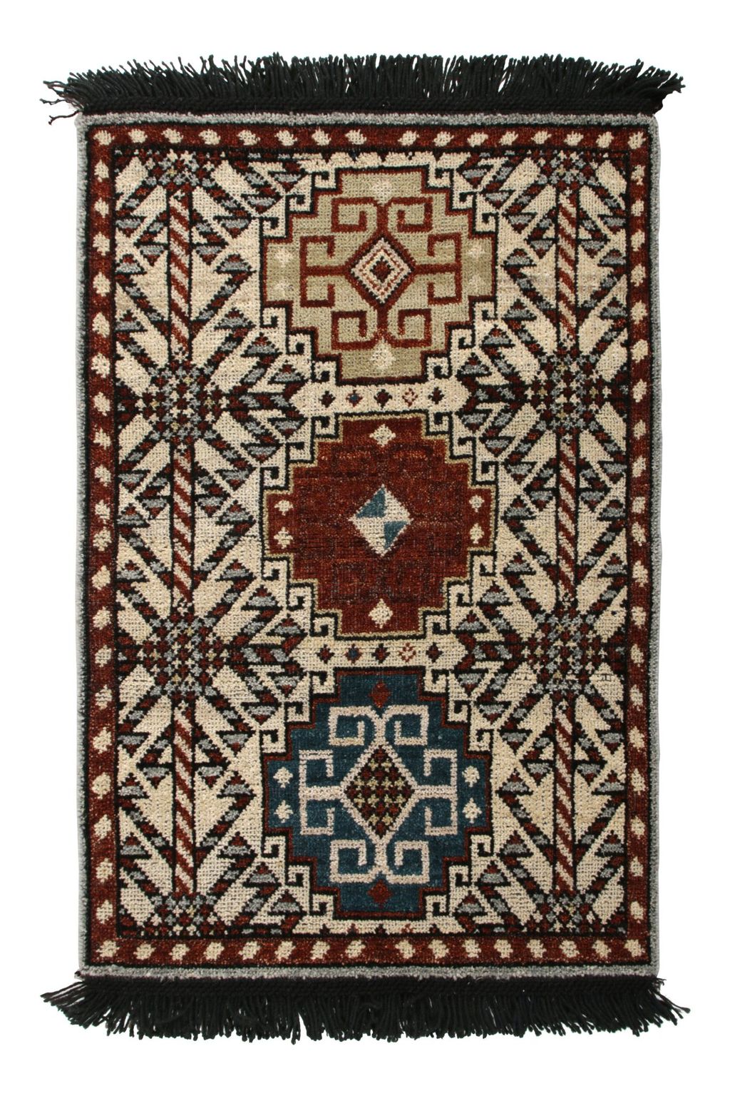 Hand-Knotted Qashqai Style Rug In Beige Red Geometric Pattern