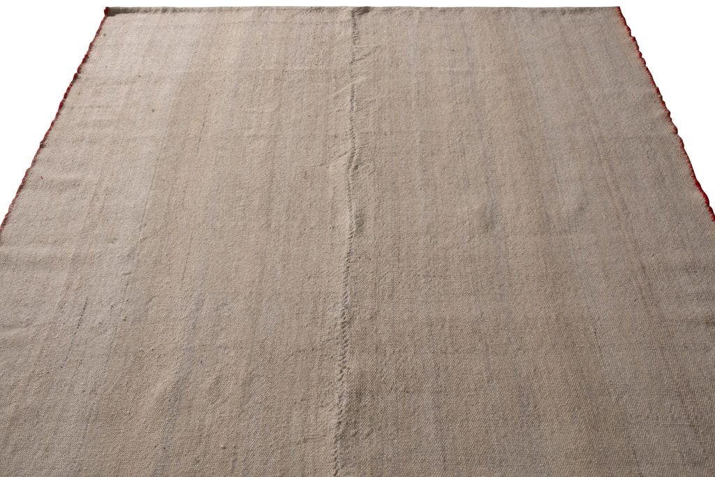 Vintage Geometric Striped Beige Cream Wool Persian Kilim Rug