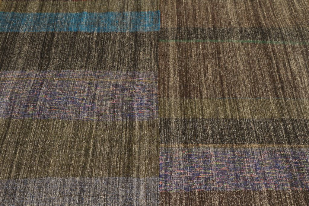 Mid Century Brown All Over Geometric Vintage Turkish Wool Kilim Rug