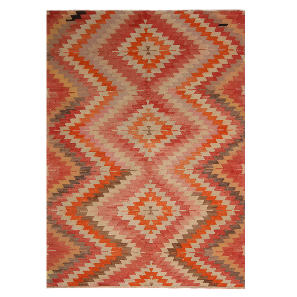 Vintage Mid-Century Afyon Geometric Multicolor Wool Kilim Rug