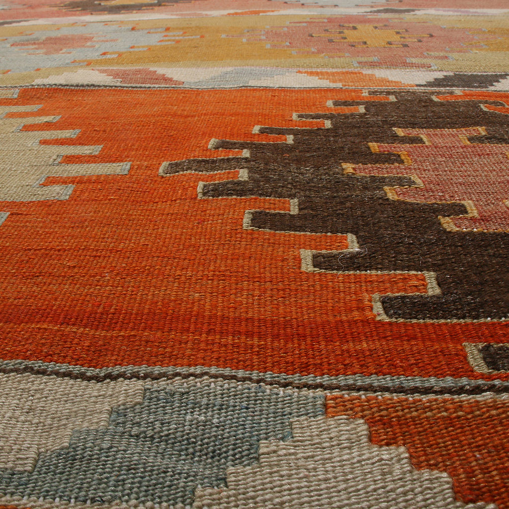 Vintage Mid-Century Afyon Geometric Multi-Color Wool Kilim Rug