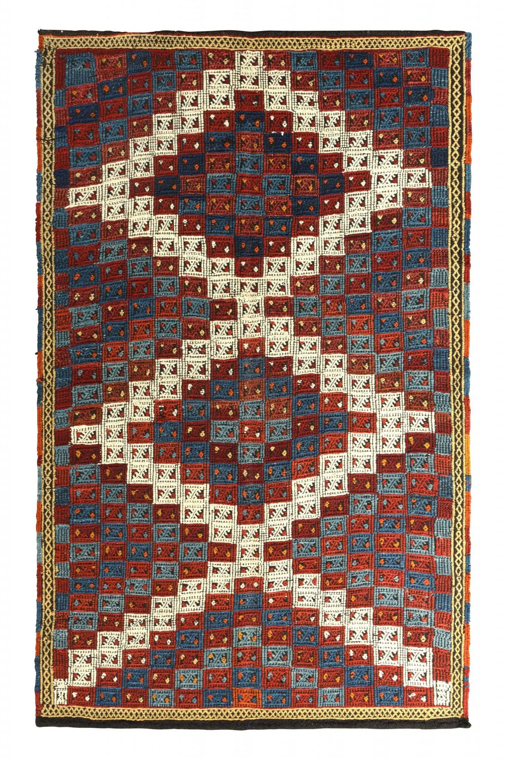 Preview image for Mid-Century Vintage Kilim Red In Red Blue And White Geometric All Over Pattern