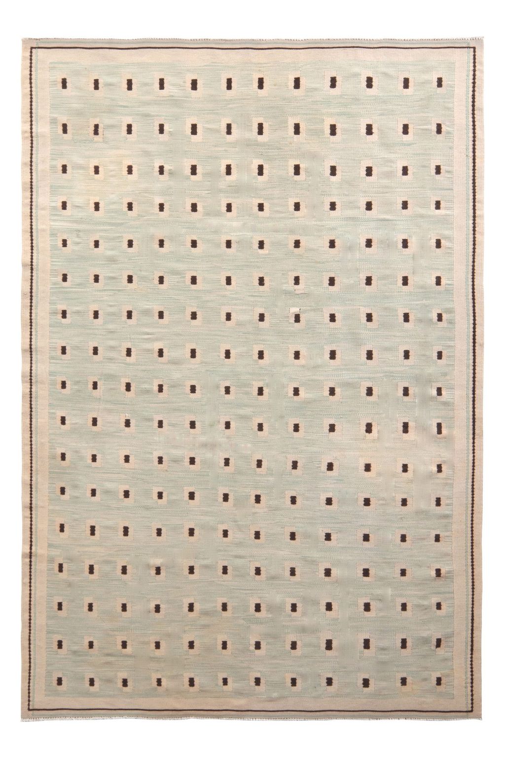 Mid-Century Vintage Kilim Rug In Light Blue And Beige Geometric Pattern