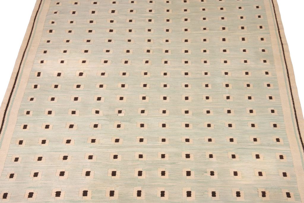 Mid-Century Vintage Kilim Rug In Light Blue And Beige Geometric Pattern