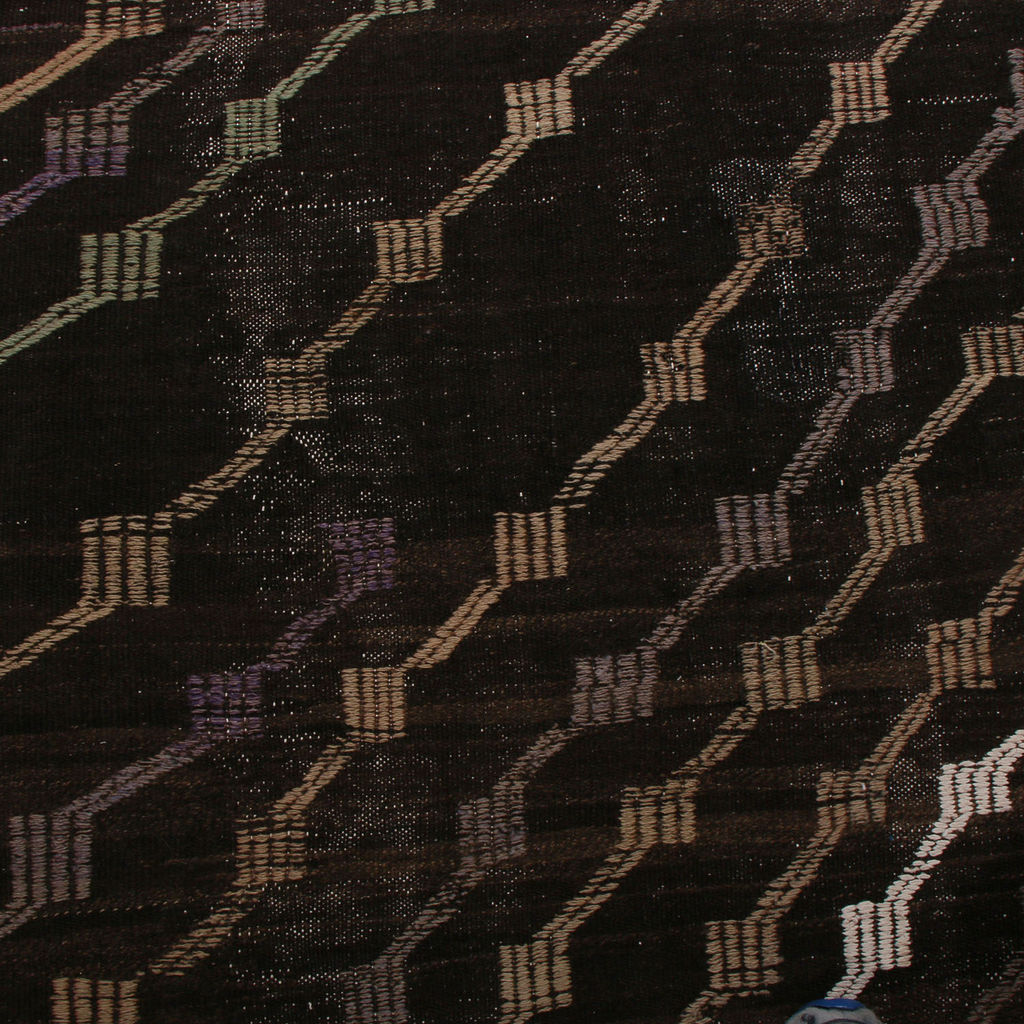 Vintage Mid-Century Geometric Beige-Brown Purple And Green Wool Striped Kilim Rug