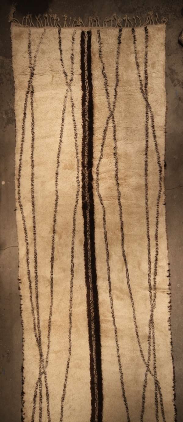 Vintage Moroccan Geometric Cream And Beige-Brown Wool Pile Rug