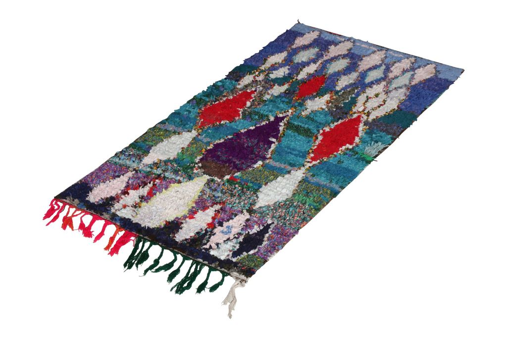 Mid Century Moroccan Rug Blue And Purple Vintage Berber Diamond Pattern