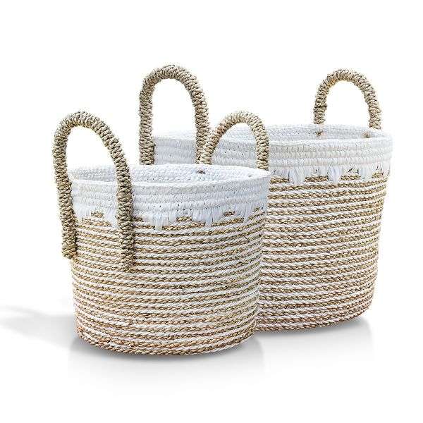 Macrame Woven Banana Leaf Baskets (Set of 2)