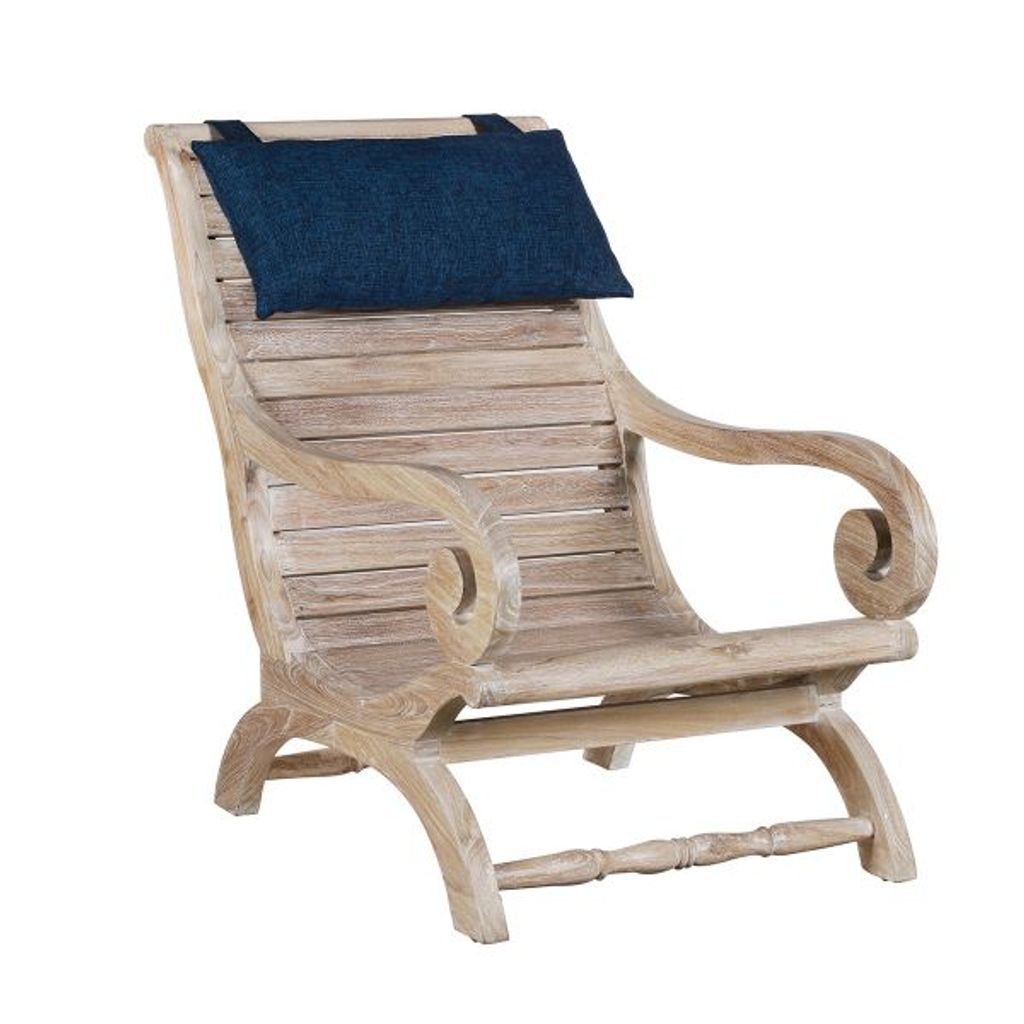 Teak Slatted Lazy Chair with Neck Rest Weathered White