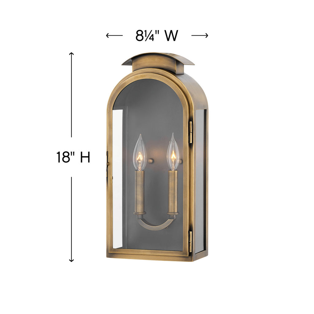Medium Wall Mount Lantern, 8.25" X 18", Light Antique Brass