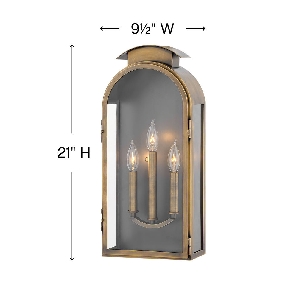 Large Wall Mount Lantern, 9.5" X 21", Light Antique Brass