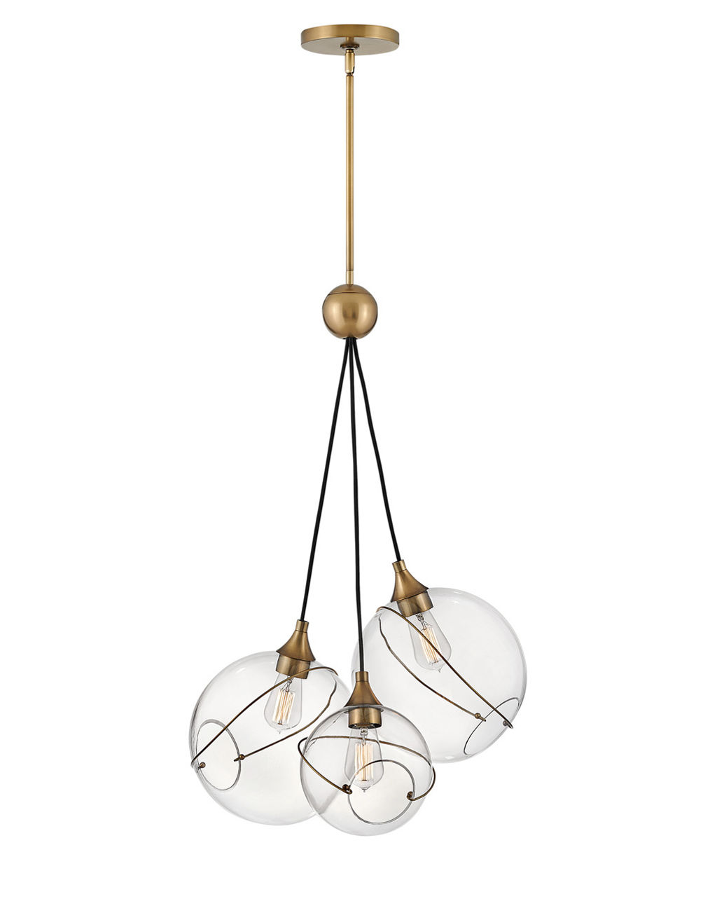 Three Light Pendant, Heritage Brass