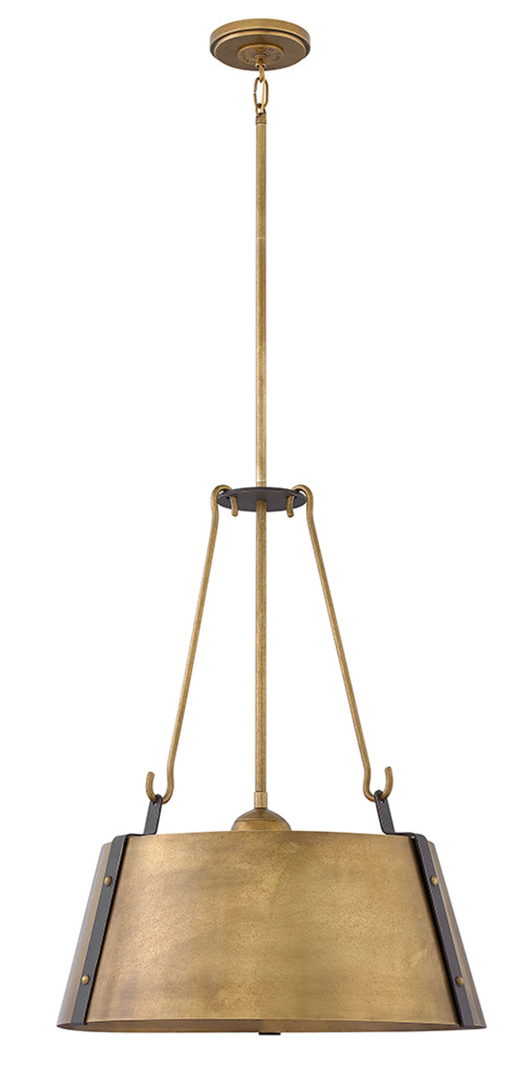 Large Drum Pendant, 19.5" X 25", Rustic Brass