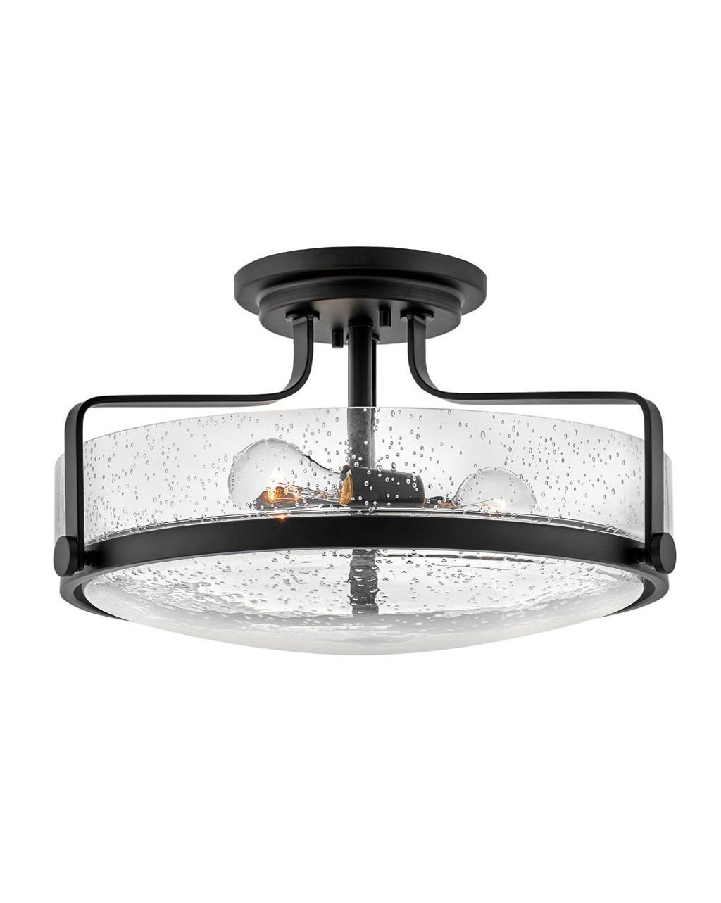 Large Semi-Flush Mount, Black With Clear Seedy Glass