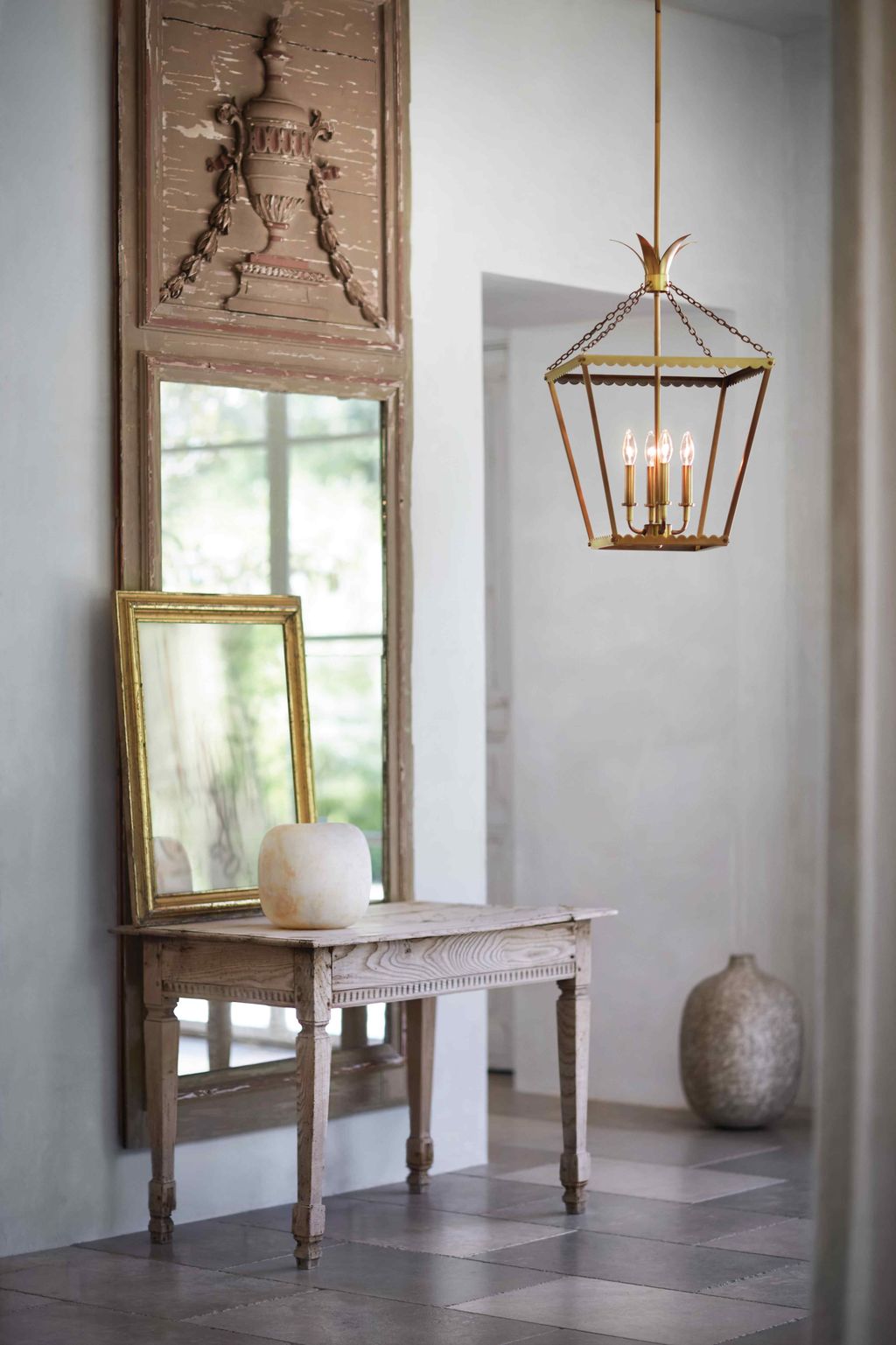 Medium Pendant, 16" X 27", Heritage Brass