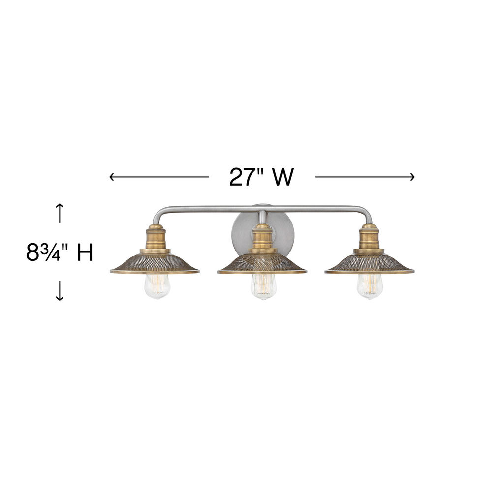 Three Light Vanity, 27" X 8.75", Antique Nickel