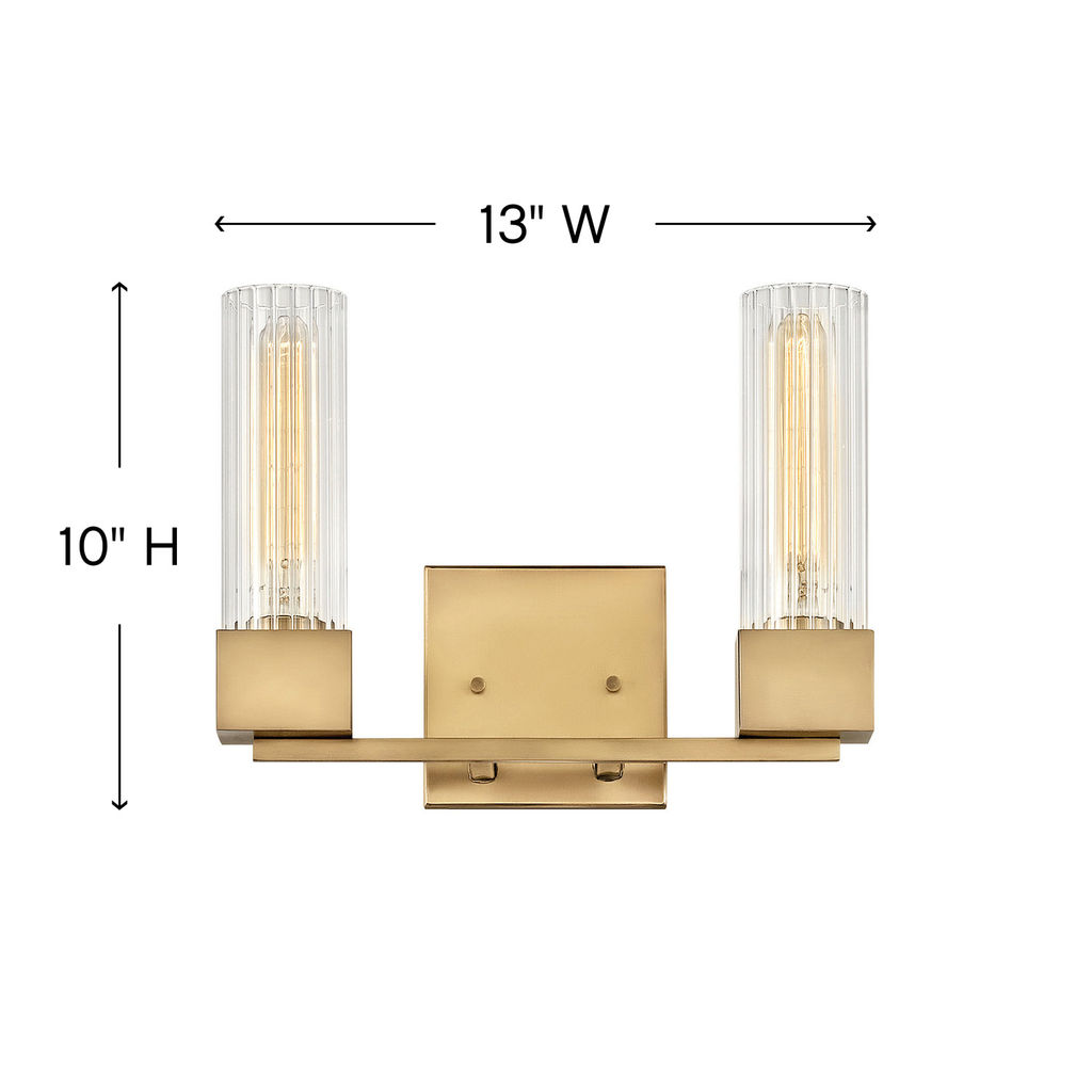 Two Light Vanity, 13" X 10", Heritage Brass