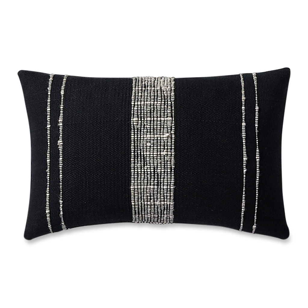 Preview image for Bogota Lumbar Pillow Small - Black With Ivory Stripes Cover Only 21" X 13"