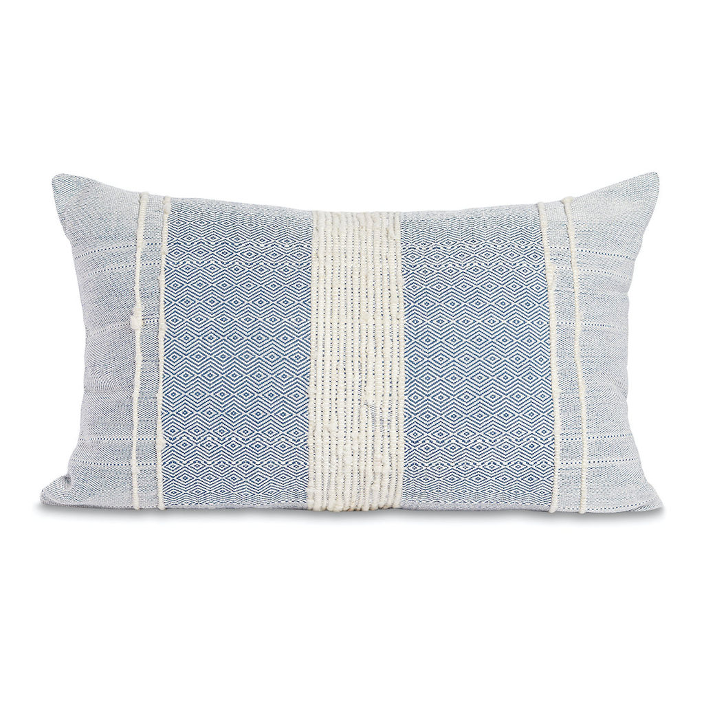 Preview image for Bogota Lumbar Pillow Small - Blue With Ivory Stripes Cover Only 21" X 13"