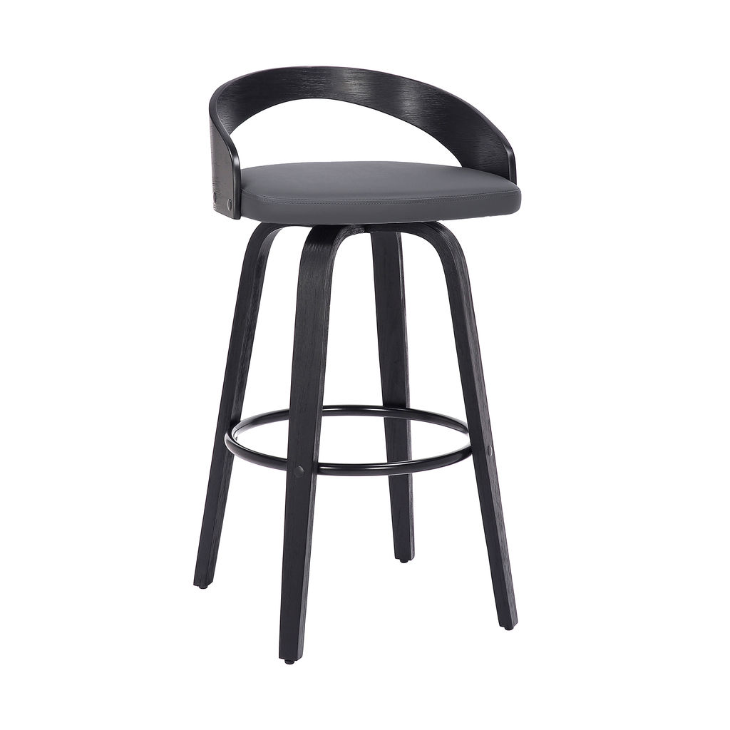Preview image for Sonia 26" Counter Height Swivel Grey Faux Leather And Black Wood Bar Stool