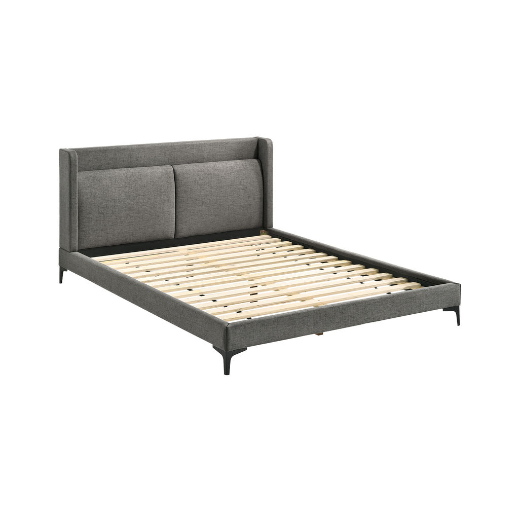Legend Gray Fabric Queen Platform Bed With Black Metal Legs