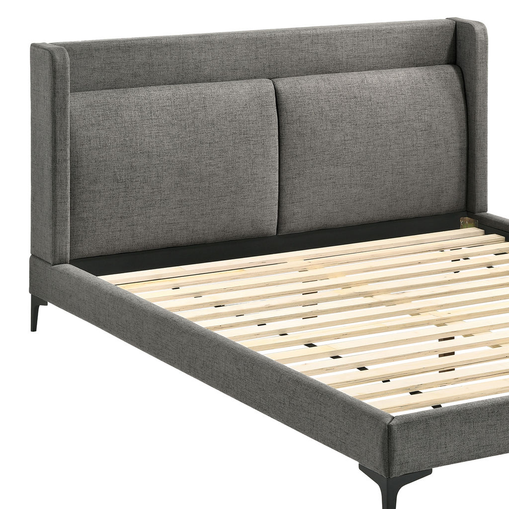 Legend Gray Fabric Queen Platform Bed With Black Metal Legs