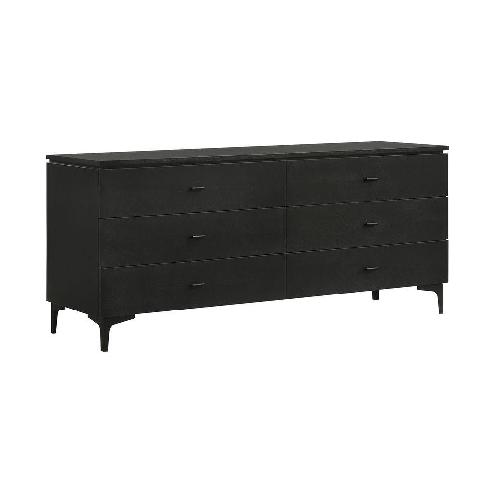 Legend Black Glaze Ash Veneer 6 Drawer Dresser With Metal Legs