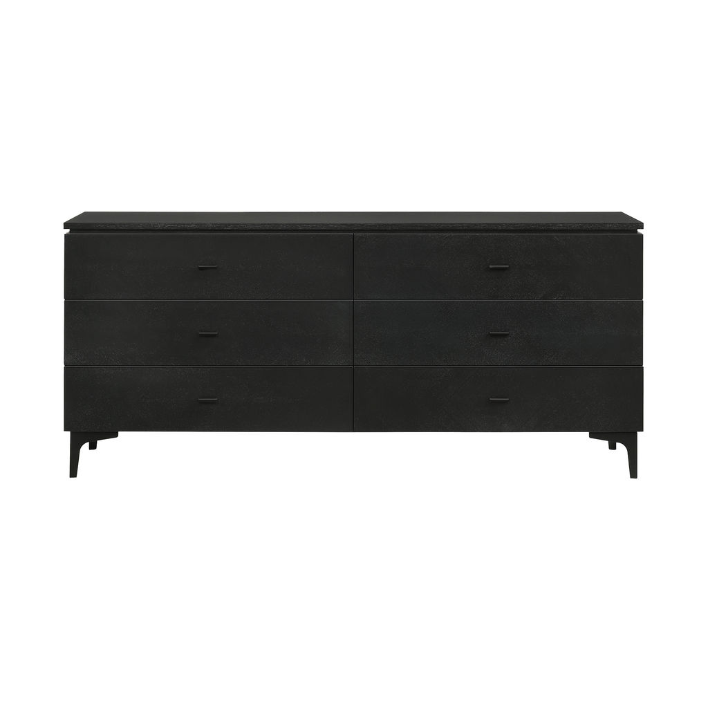 Legend Black Glaze Ash Veneer 6 Drawer Dresser With Metal Legs